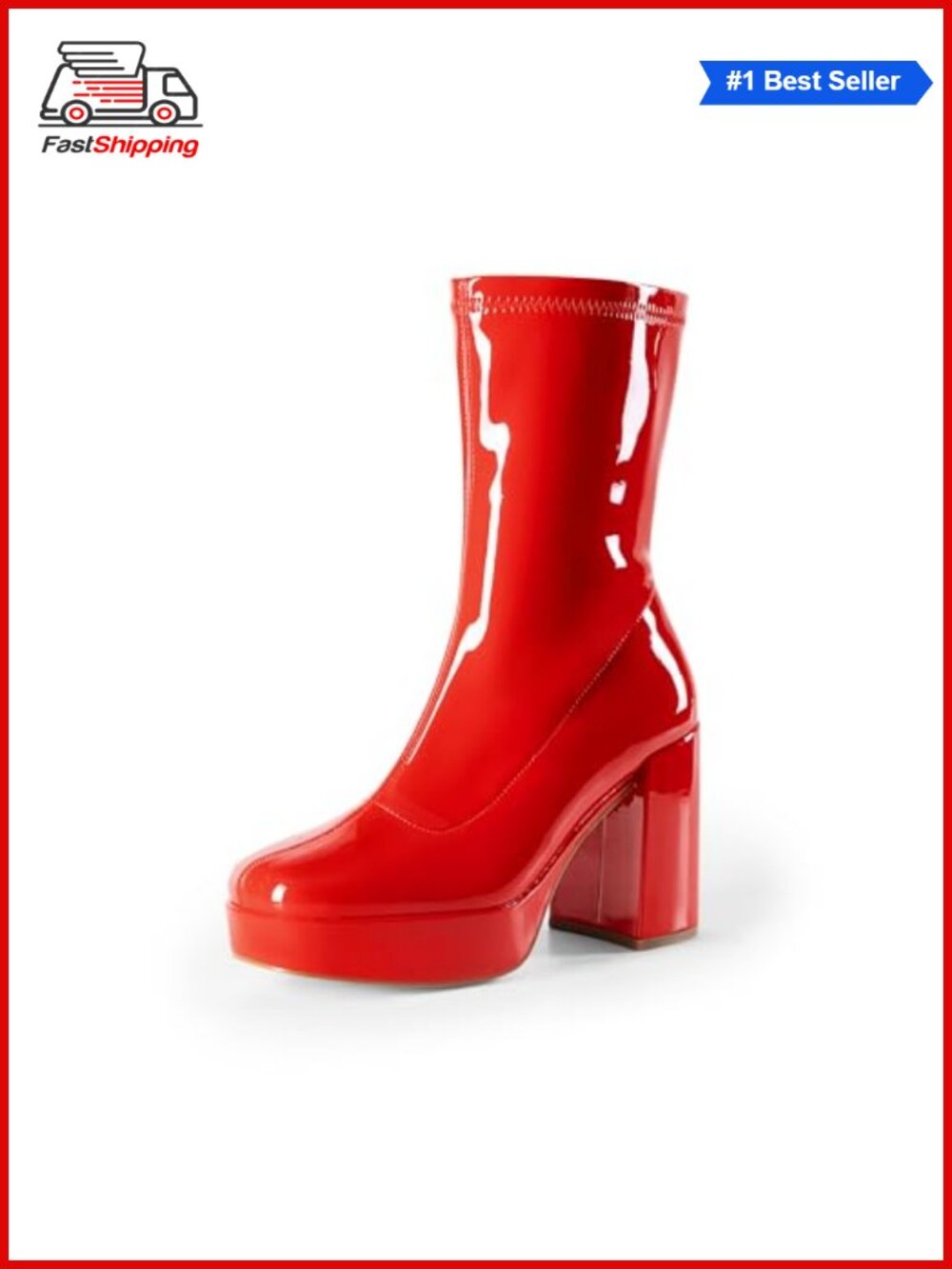 ✨ DREAM PAIRS Women's Mid Calf Gogo Platform Boots Faux Leather Square Toe
